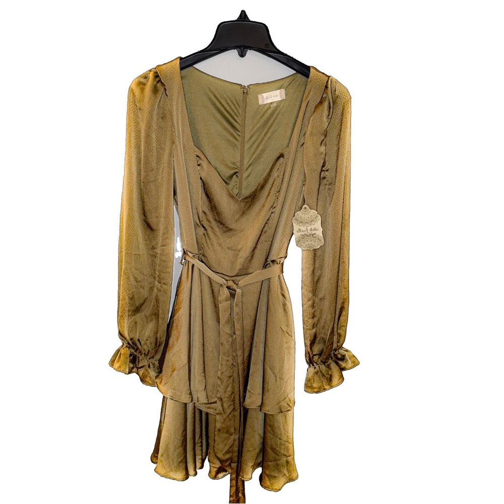 Altar’d State Olive Green Long Sleeve Ruffle Hem Mini Dress NWT Size Small